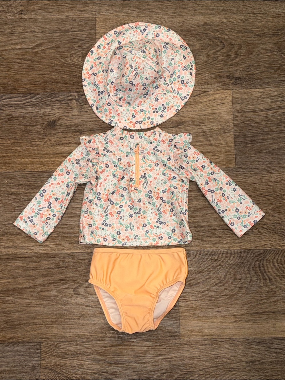 First Impressions Peach Floral Long-Sleeve Rashguard Set with Sun Hat